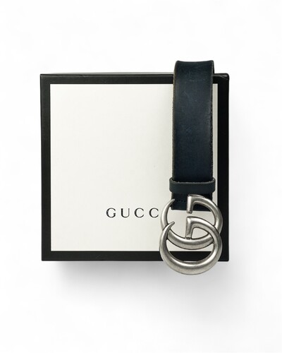 Foto Gucci GG Distressed Leather Belt – Navy