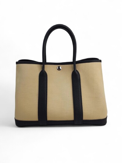 Foto Bolsa Hermès Garden Party Small em Canvas e Couro, Bege/Preta