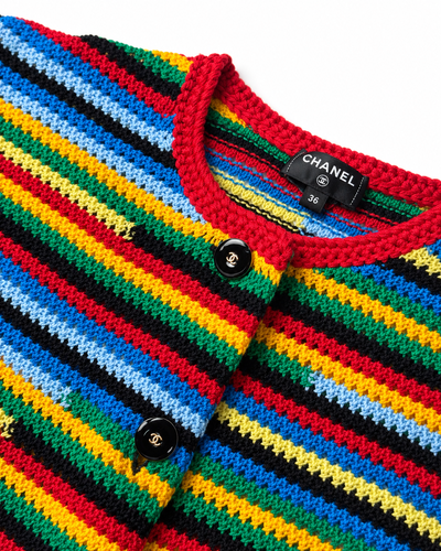 Foto Cardigan Chanel Coco Beach Tricot Listrado Multicolorido