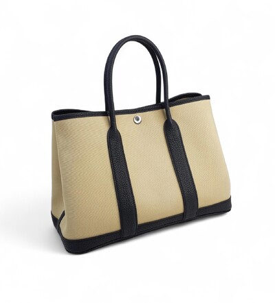 FotoBolsa Hermès Garden Party Small em Canvas e Couro, Bege/Preta