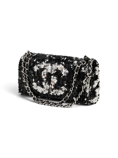 Foto Bolsa Chanel Flap em Paetê Prata com Preto