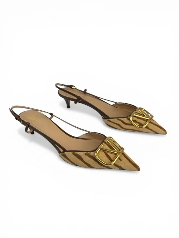 Scarpin Valentino VLogo Sling Pony-Hair Natural