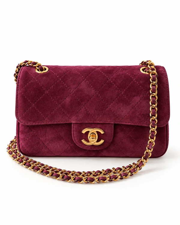 Bolsa Chanel Suede Calfskin Mini Souplissimo Flap Burgundy