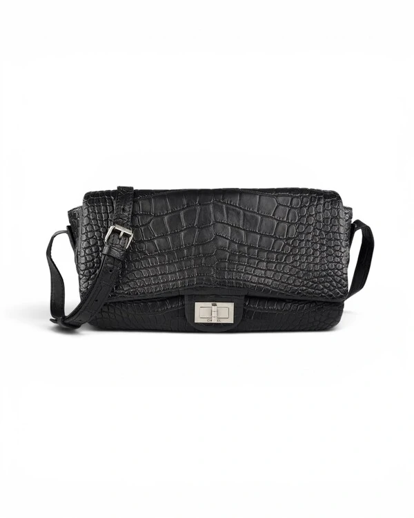 Bolsa Chanel 2.55 Messenger Crocodilo Preta