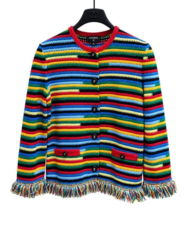 Cardigan Chanel Coco Beach Tricot Listrado Multicolorido