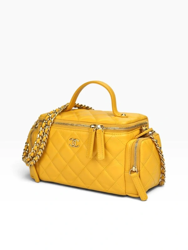 Bolsa Chanel Pocket Top Handle Vanity Yellow