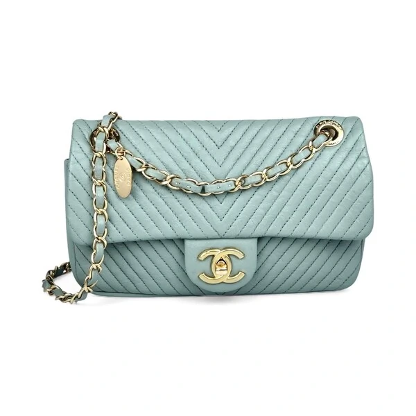 Bolsa Chanel Clássica Chevron Média Verde Claro
