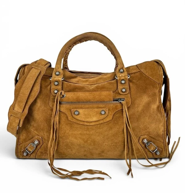 Bolsa Balenciaga Le City Suede Média Caramelo