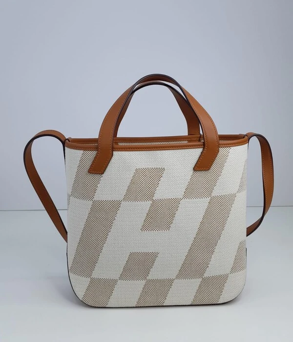 Bolsa Hermès Cabas H Em Biais 27 Caramelo Off White