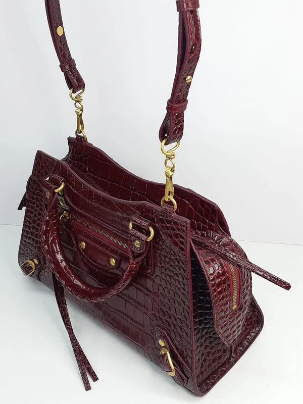 Bolsa Balenciaga Neo City Croco Embossed Burgunddy