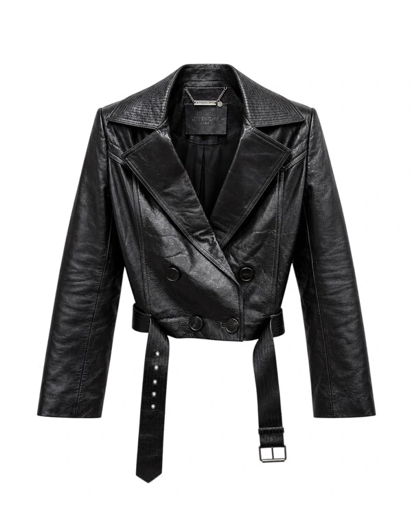 Jaqueta de couro Givenchy Double-Breasted Cropped