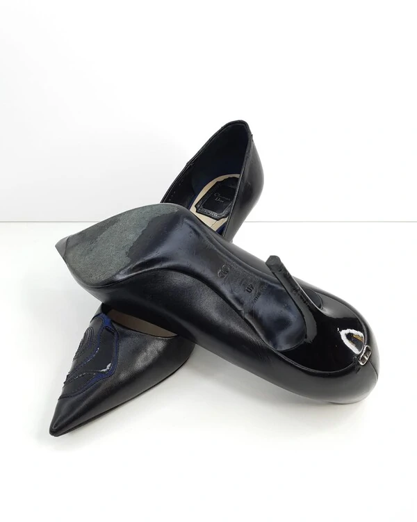 Sapato Christian Dior em Couro e Verniz Preto