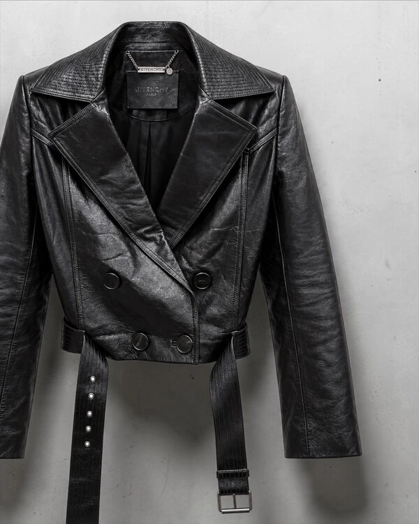 Jaqueta de couro Givenchy Double-Breasted Cropped