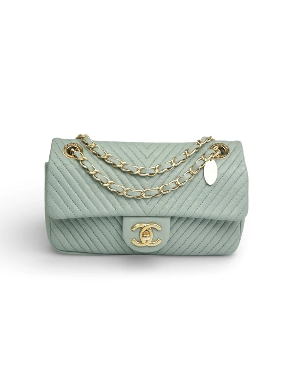 Bolsa Chanel Clássica Chevron Média Verde Pastel