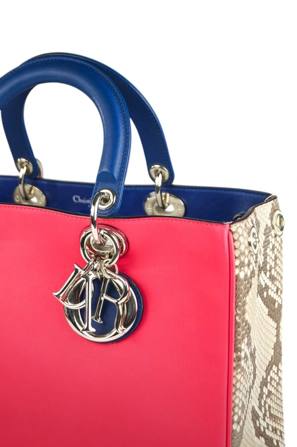 Bolsa Dior Diorissimo Snakeskin Média Rosa e Azul