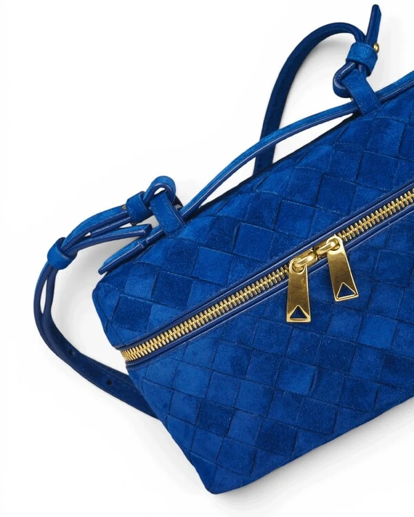 Bolsa Bottega Veneta Bang Bang Intrecciato Suede Azul Royal