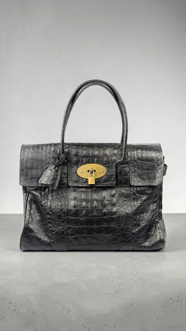 Bolsa Mulberry Bayswater em Couro Croco Preto