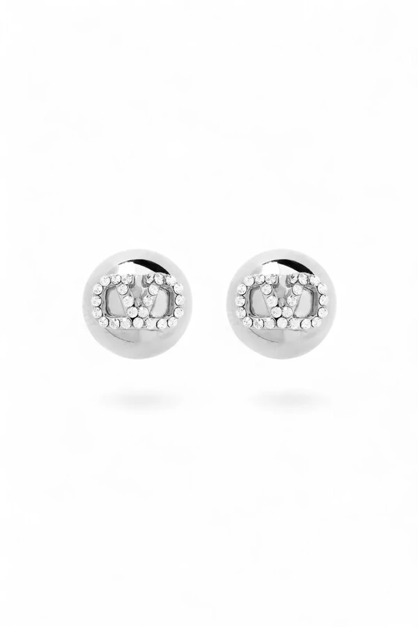 Brinco Valentino VLogo Round Stud Prata