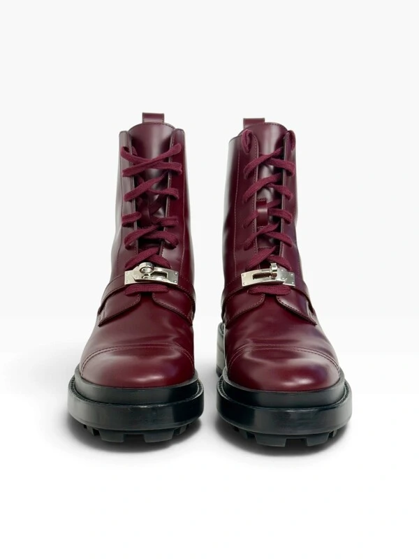 Bota Hermès Glossed Funk Ankle Boots Burgundy