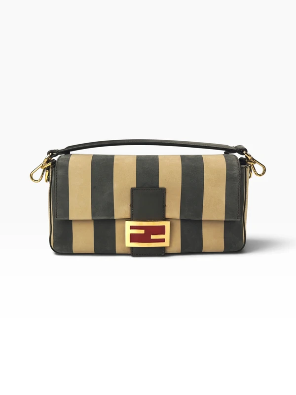 Bolsa Fendi Nubuck Pequin Baguette Moro e Ebano