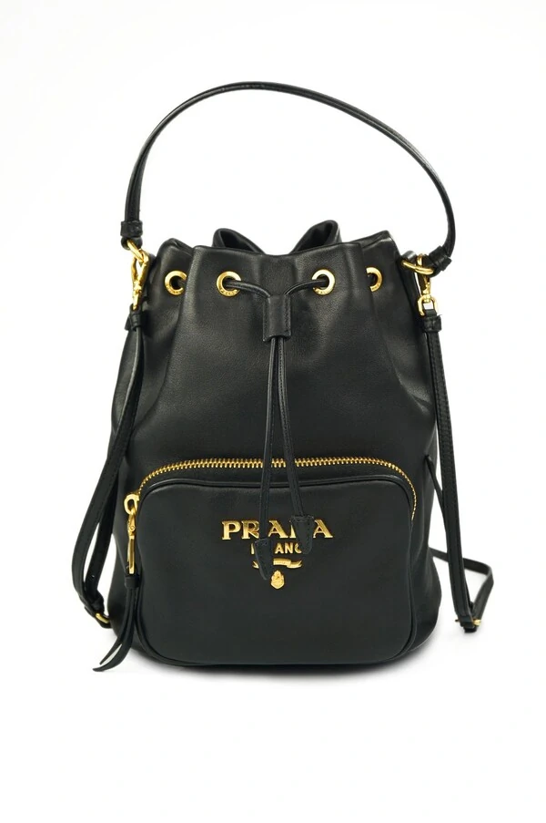 Bolsa Prada Bucket Couro Preto