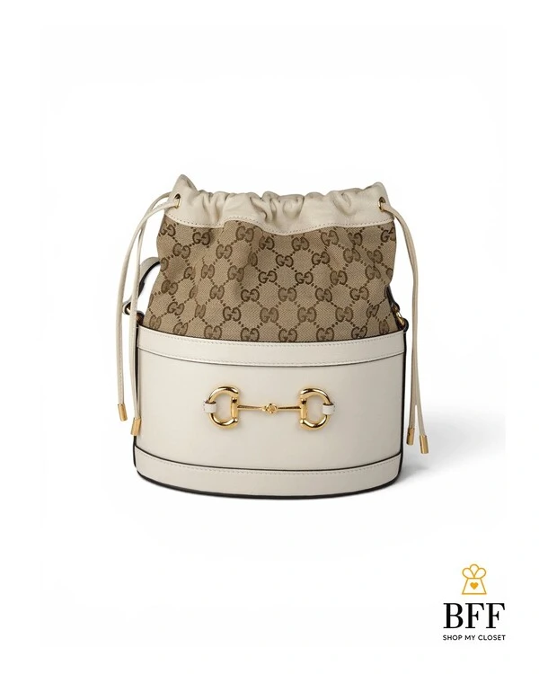 Bolsa Gucci Horsebit 1955 GG Canvas Bucket Ivory