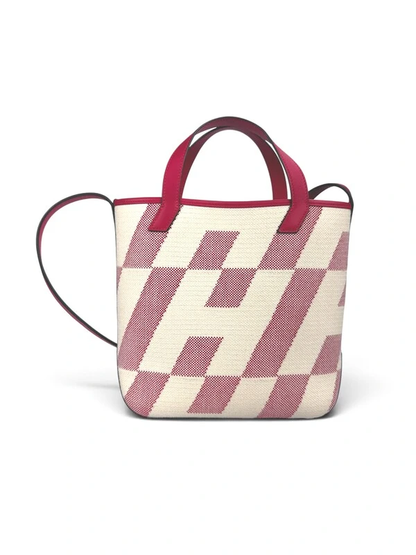 Bolsa Hermès Cabas Tote em Canvas Rosa e Off-White
