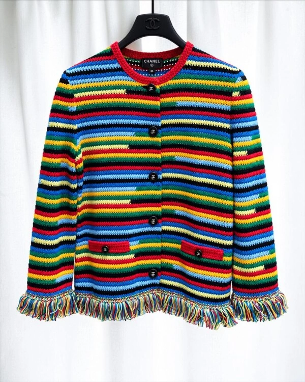 Cardigan Chanel Coco Beach Tricot Listrado Multicolorido