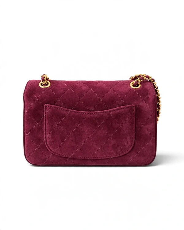 Bolsa Chanel Suede Calfskin Mini Souplissimo Flap Burgundy
