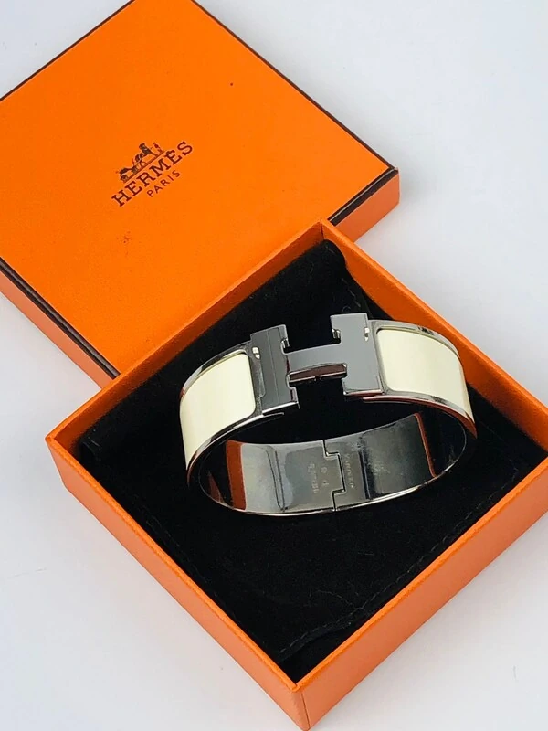 Bracelete Hermès Clic Clac H Prata Branco