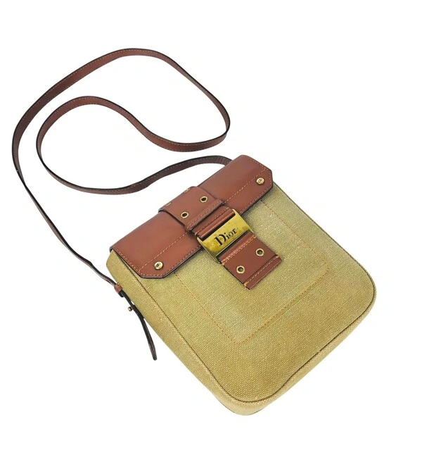 Bolsa Dior Crossbody Vintage Canvas Couro Bege e Caramelo