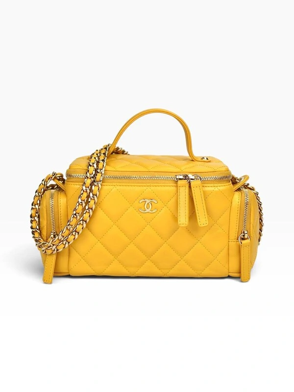 Bolsa Chanel Pocket Top Handle Vanity Yellow