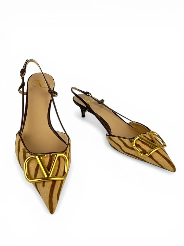 Scarpin Valentino VLogo Sling Pony-Hair Natural