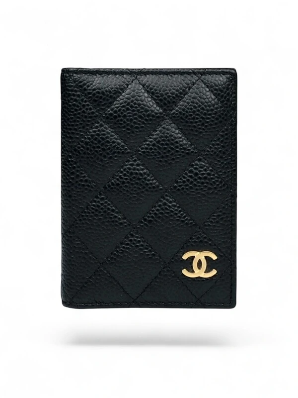 Carteira Chanel Classic Compact Wallet Caviar Black