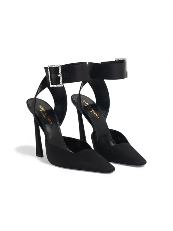 Sapato Saint Laurent Scarpin Crystal Buckle Pumps Preto