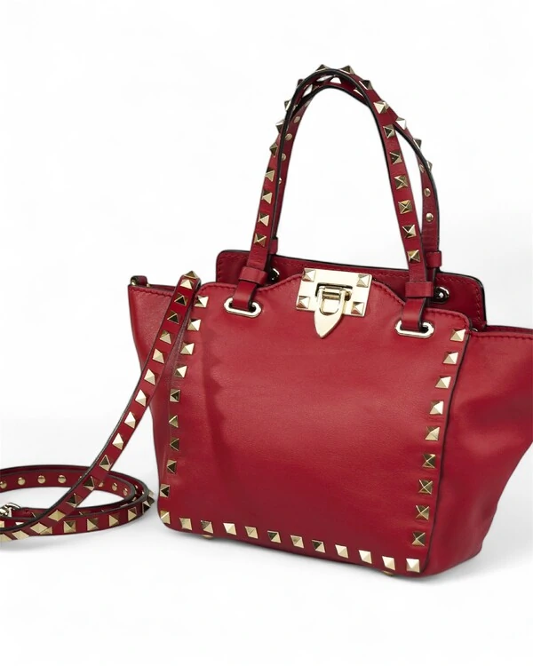 Bolsa Valentino Rockstud Tote Small Cereja