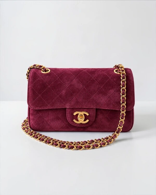 Bolsa Chanel Suede Calfskin Mini Souplissimo Flap Burgundy