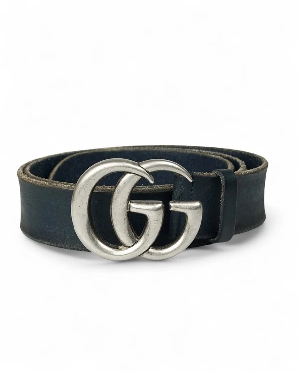 Gucci GG Distressed Leather Belt – Navy