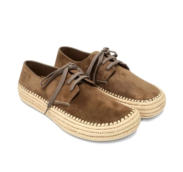 Espadrille Loewe Rio em Camurça Marrom e Rafia