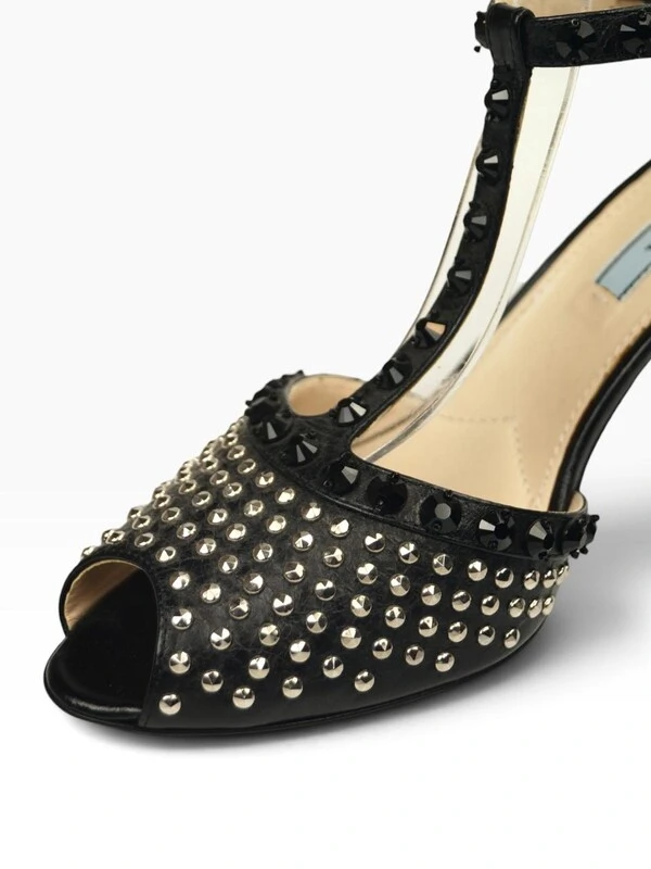 Sandália Prada Peep Toe Studded T-Strap