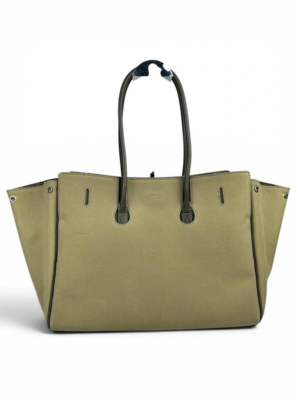 Bolsa Balenciaga Bel Air Carry All Média Canvas & Couro Cáqui e Verde