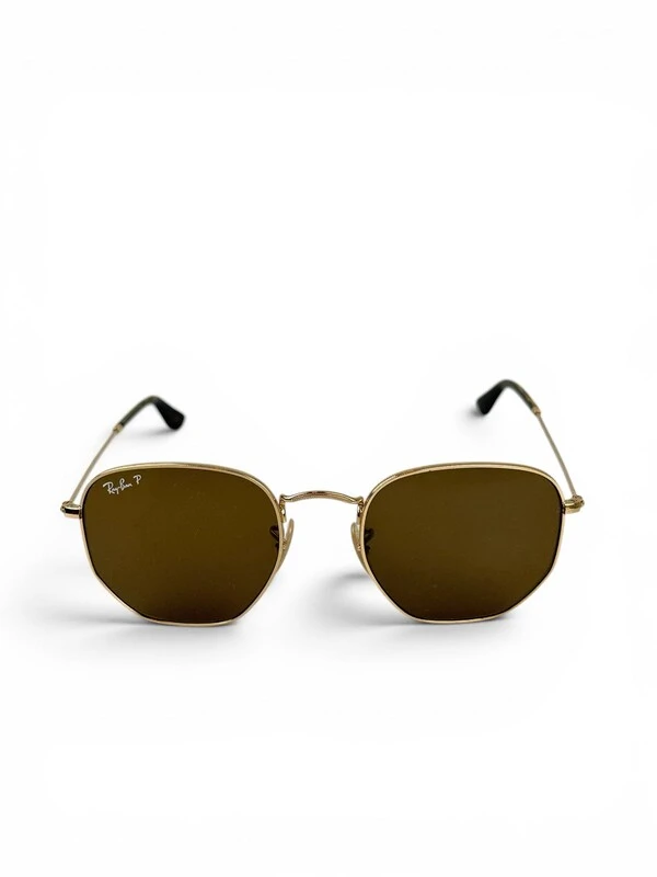 Óculos De Sol Ray-Ban Hexagonal Dourado Marrom