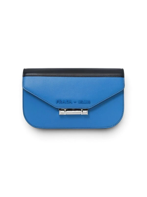 Bolsa Prada Sybille Crossbody em Couro Azul e Preto