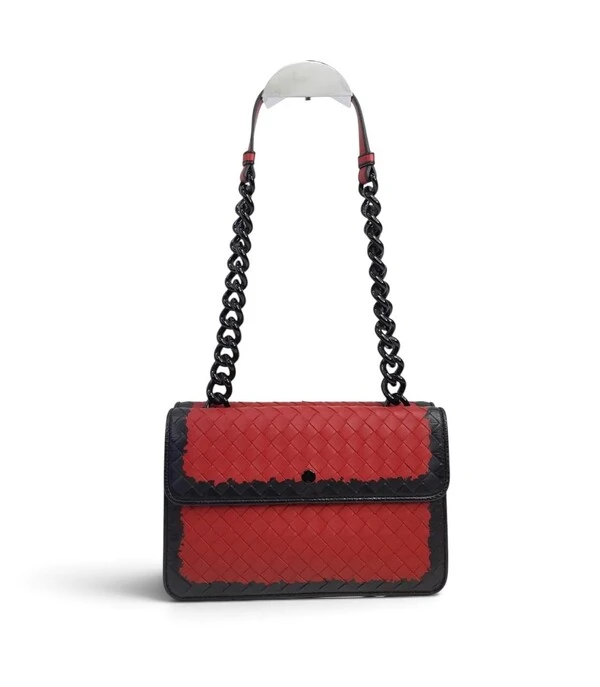 Bolsa Bottega Veneta Olimpia Intrecciato Vermelho/Preto