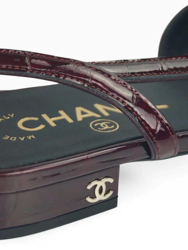 Chanel Crocodile Embossed Patent Leather Cap-Toe Slingback