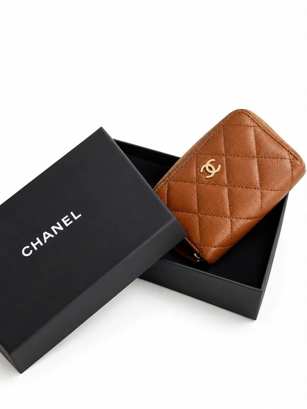 Carteira Chanel Classic Zipped Caviar Caramelo