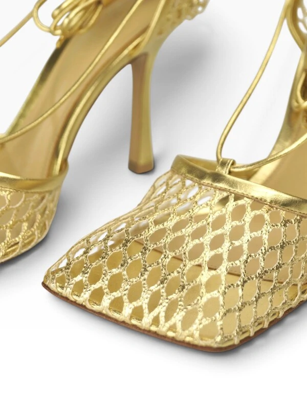 Bottega Veneta Mesh Lace-Up Sandal Dourada