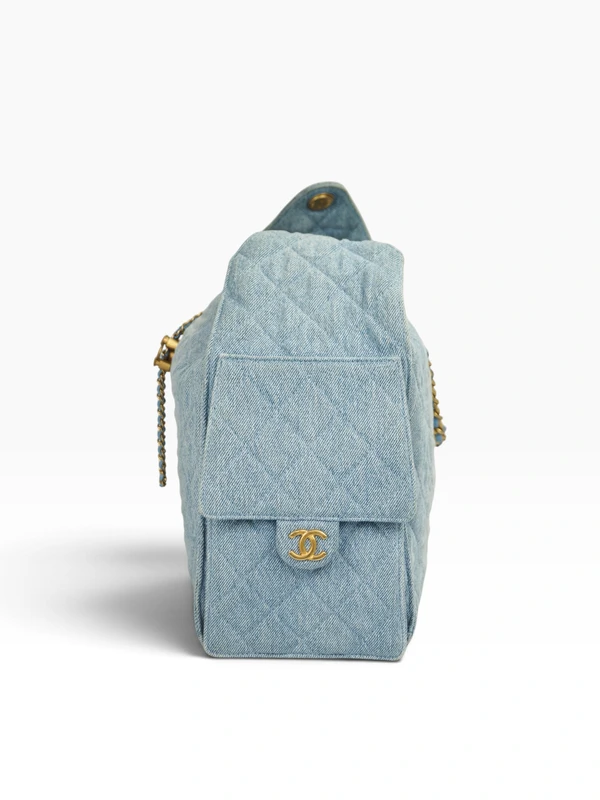 Chanel 25 Washed Denim Matelassê Large