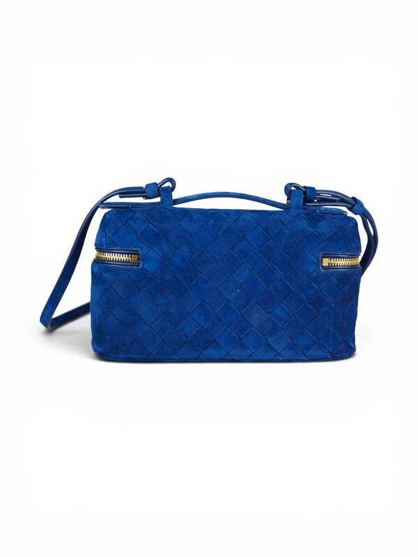 Bolsa Bottega Veneta Bang Bang Intrecciato Suede Azul Royal