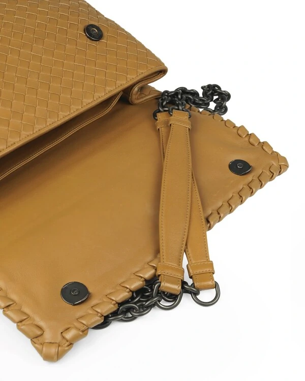 Bolsa Bottega Veneta Olimpia Intrecciato Caramelo
